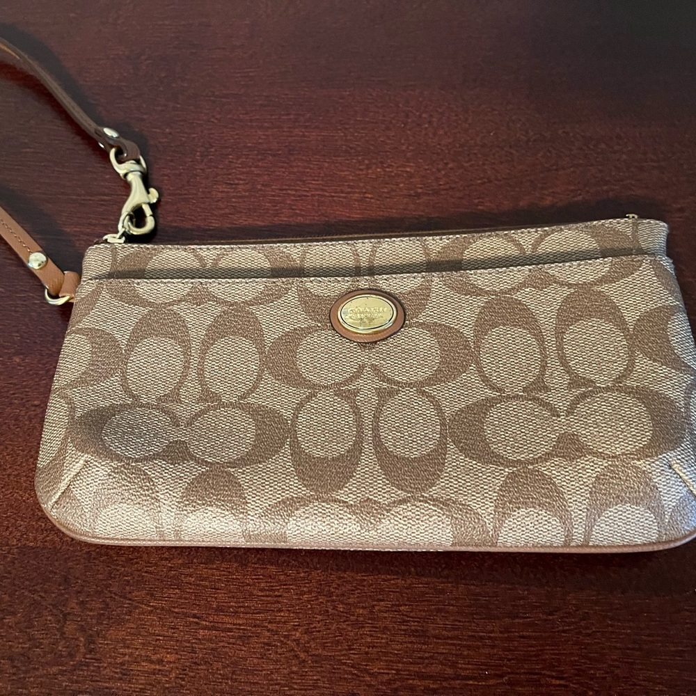 Coach monogram leather wristlet